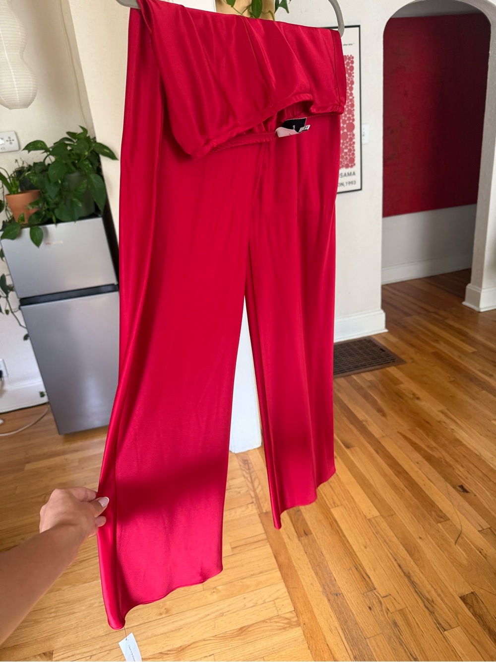 Reformation Celine 100% Silk Wide Leg Pants Red